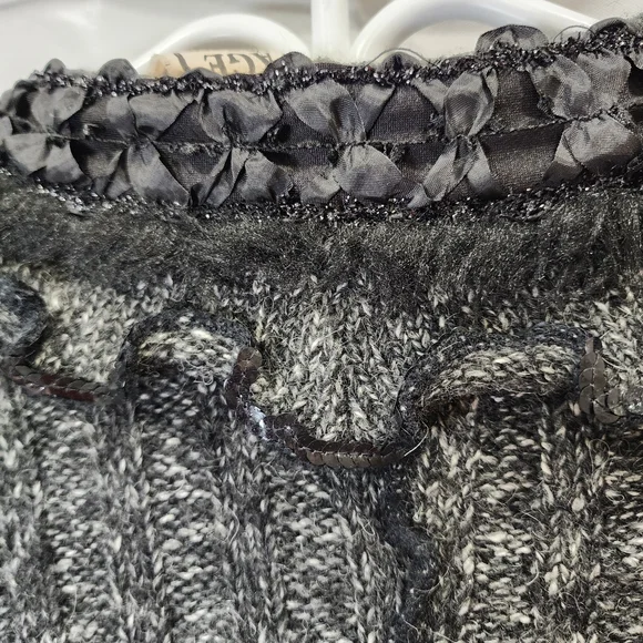 Romantic Knit Cardigan Charcoal Gray Ruffle Trim Vintage Style Button Front Size - Picture 9 of 12